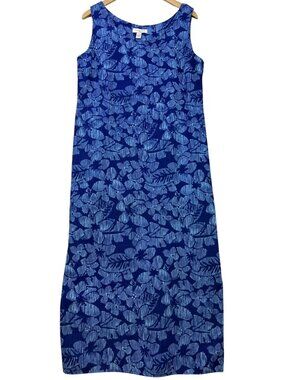 Vtg Amanda Smith Women's Maxi Shift Dress Sleeveless Size 14 Blue White Tropical
